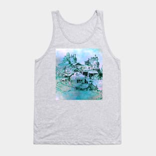 Ancient Town Outline Art Pastel Fog Background Tank Top